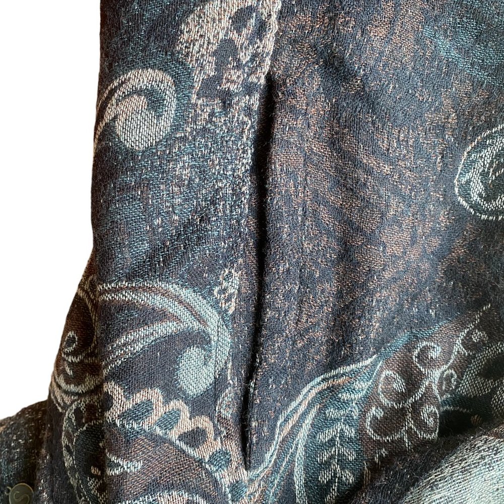 Soft Surroundings Wool Paisley Tapestry Cardigan Gray Boho Fringe -M - Picture 11 of 14